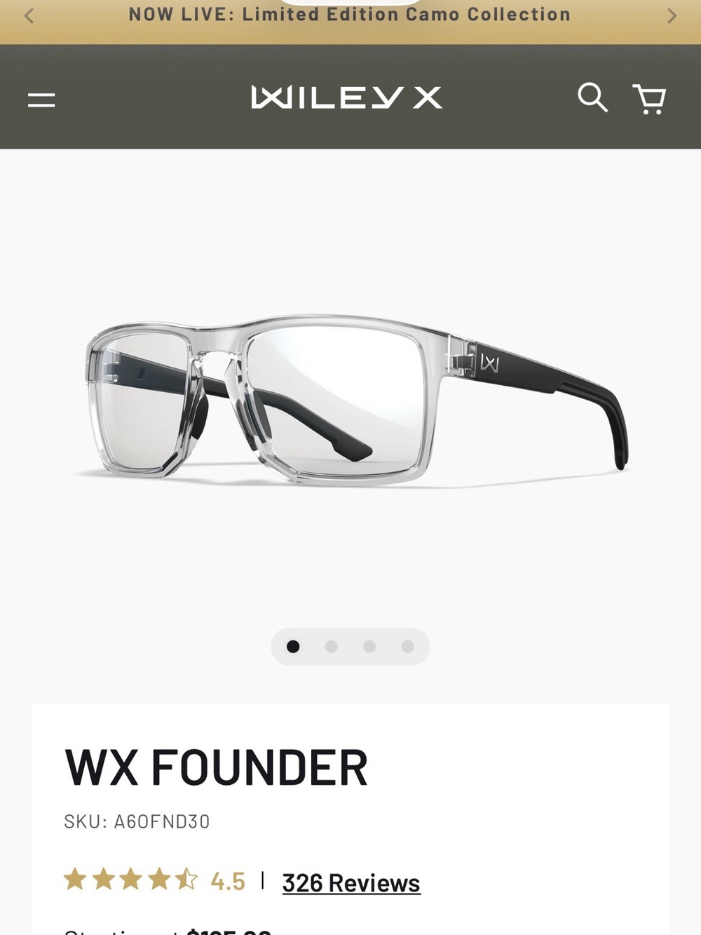 Wiley X WX Founder Clear Frame with Black Temples Safety Glasses